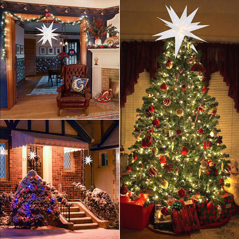 Christmas Tree Top Star Ornaments Festival Party Indoor Lights (White EU) Newly