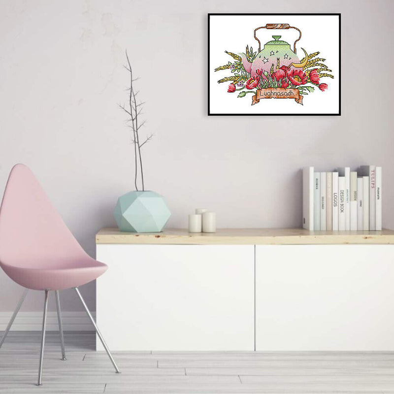 Partial Embroidery Teapot Stamped Canvas 14CT DIY Cross Stitch Kits (J534)