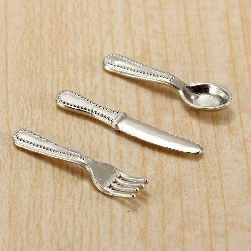 12pcs Puppenhaus Miniatur Edelstahl Besteck Geschirr Gabel-Set I5T8