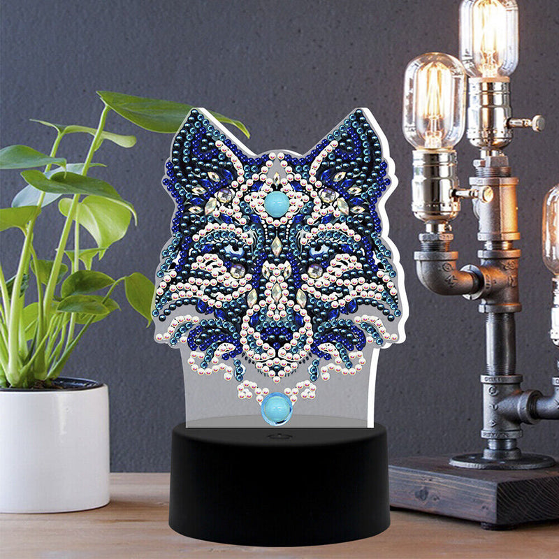DIY Wolf Diamond Painting LED Light Embroidery Night Lamp Home Desk Decor Newly