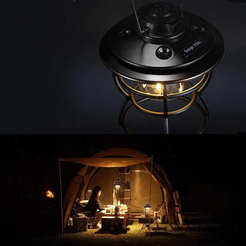 Camping Lantern 3 Gears Retro Tent Light for Travel Hiking Emergency (Black)