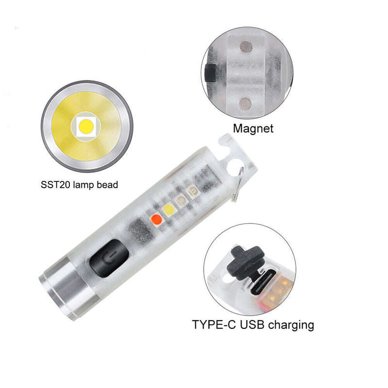 Mini LED Flashlight USB Fishing Camping Bicycle Light Emergency Keyring Torch