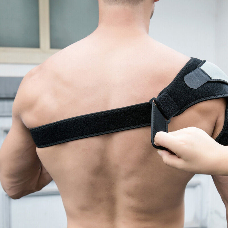 Single Shoulder Support Wrap Belt Back Brace Compression Guard Band Pads