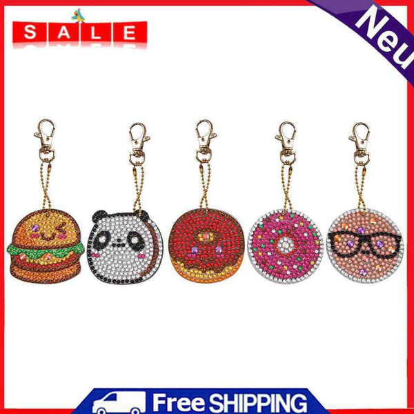 5pcs DIY Full Drill Special Diamond Painting Keychain Donuts Women Bag Pendants