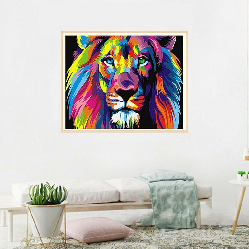 DIY Filling Oil Canvas Paint By Number Kit Multi-Colored Lion Animals Pain hot.