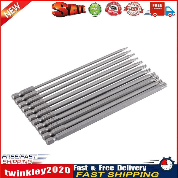 11pcs 150mm T6-T40 S2 Steel Hex Shrank Torx Screwdriver Bit Repair Tools Newly