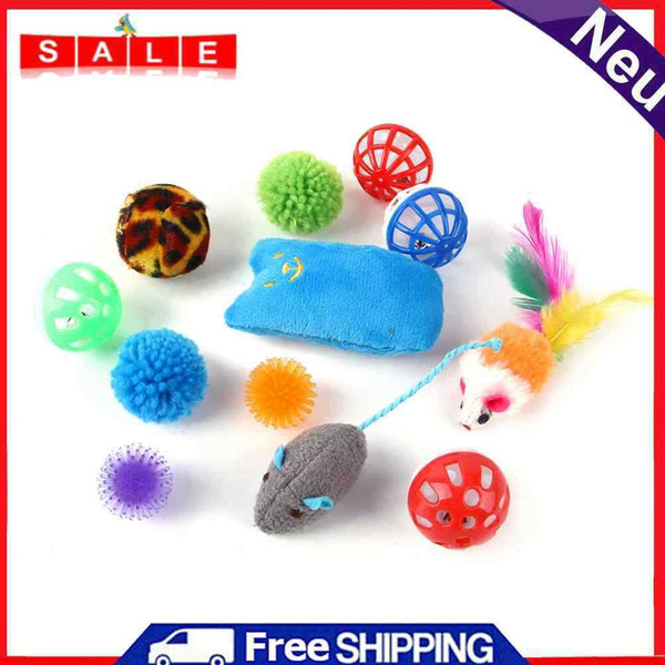 12x Pet Toys Funny Plush Mouse Bell Ball Bite Heavy Duty Pet Interactive Supplies