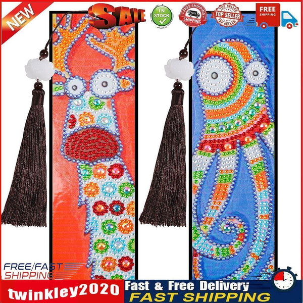 2pcs Special Shaped Drill Diamond Leather Tassel Bookmark DIY Art (SQ16) Newly