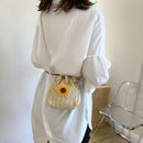 Sunflower Drawstring Bag Women Straw Woven Beach Crossbody Shoulder Handbags