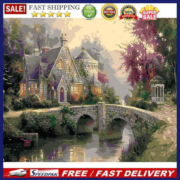 Castle by Bridge Oil Paint By Numbers Kits Canvas Picture Wall Art DIY Craf