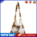 Women Plush Fur Flower Pattern Handbag Large Underarm Bag (Light Brown)