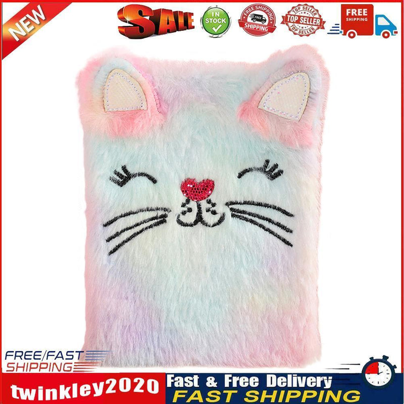 Cartoon Cat Plush Notebook Fluffy Daily Planner Journal Book (Multicolor) Newly