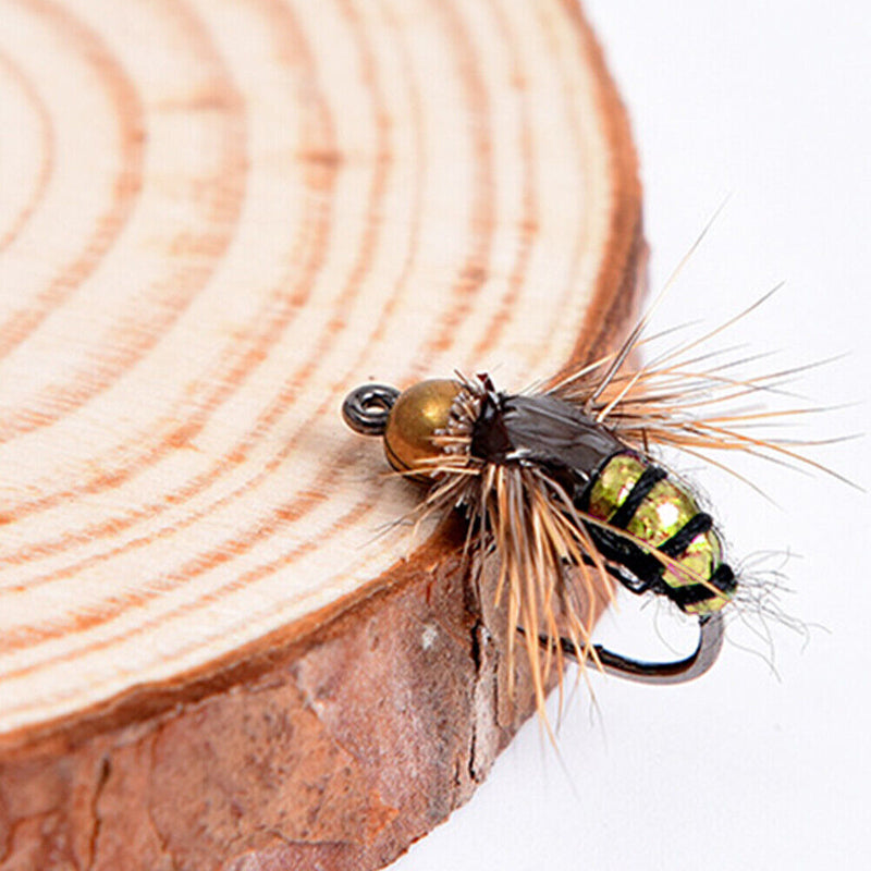 #A 40pcs Simulation Fly Fishing Lures Artificial Bead Head Insects Bait Tackle