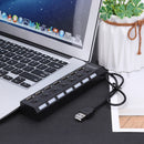 7 Ports LED USB 2.0 Adapter Hub 480Mbps High Speed Power ON/OFF USB Splitter