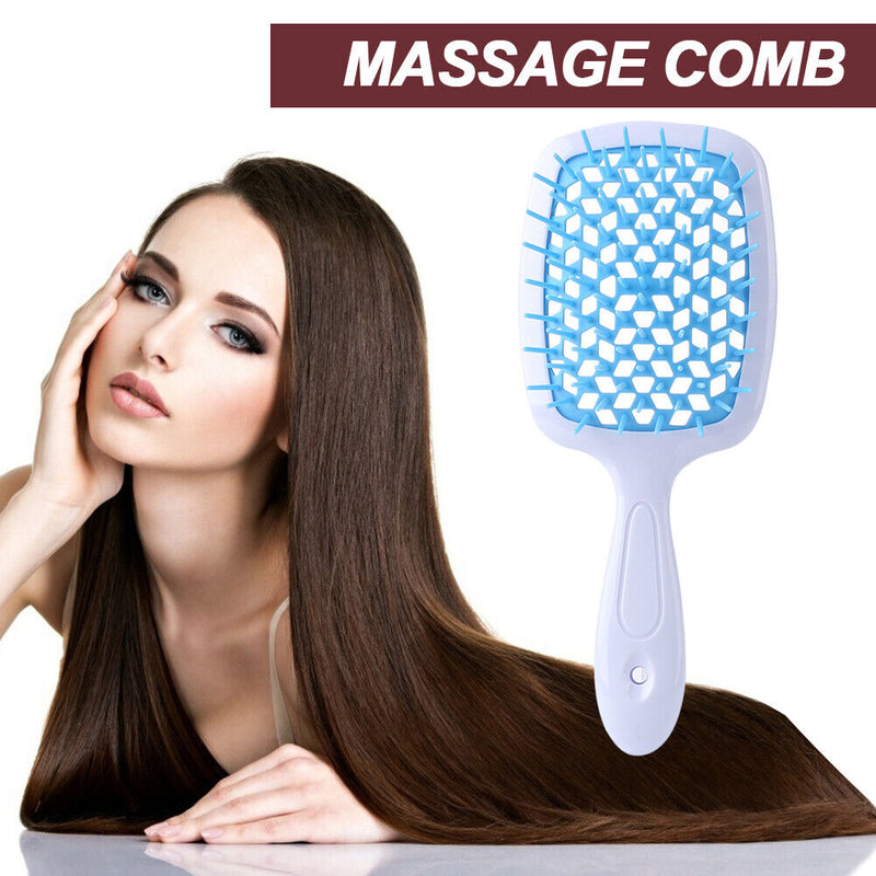 Wide Teeth Air Cushion Combs Scalp Massage Brush Hollow Grid Comb (Blue)