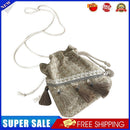 Woolen Shoulder Bag Ethnic Woven Bucket Tassel Crossbody Handbag (White)