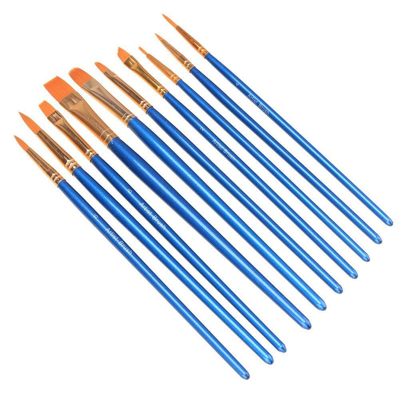 10pcs Kids Student Hand Painted Blue Watercolor Gouache Color Brush Nylonhaa