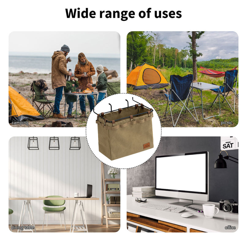 Camping Table Side Storage Bag Multifunction Canvas Bag with Hook (Khaki) Newly
