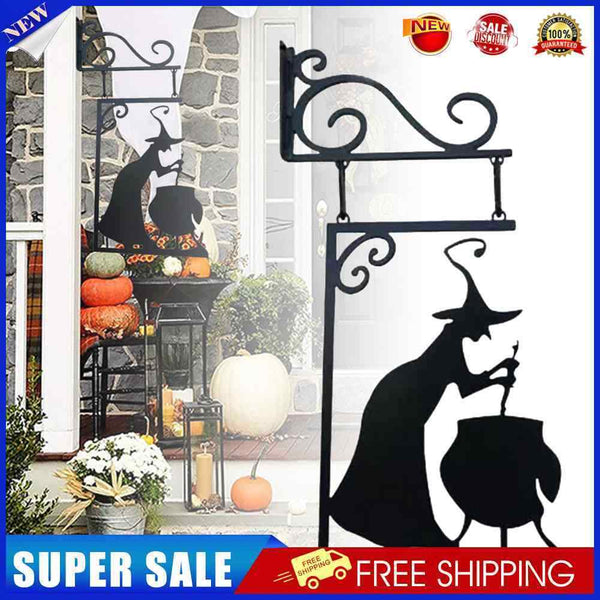 Black Witch Sign Metal Witch Boiler Silhouette Chic Design for Garden Patio