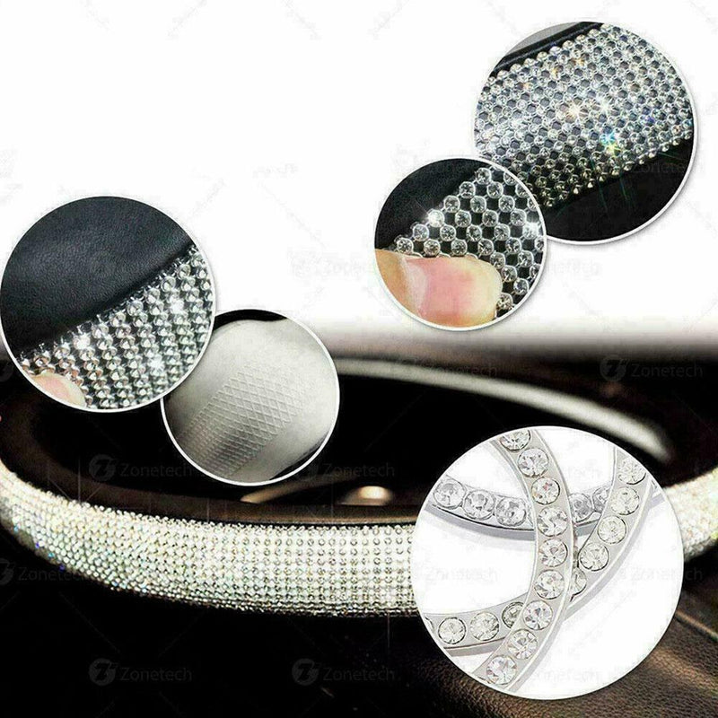 PU Leather Skidproof Bling Car Steering Wheel Crystal Sparkled N6O5 Cover M4L4