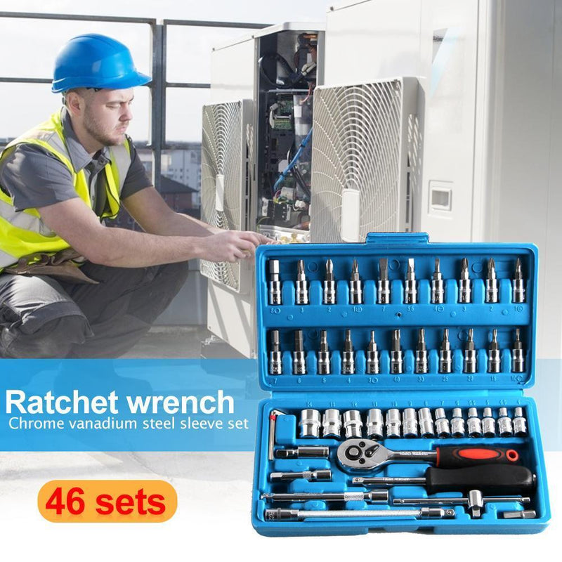 46pcs/set Chromium Vanadium Steel Combination Repair Wrench Socket Spanner