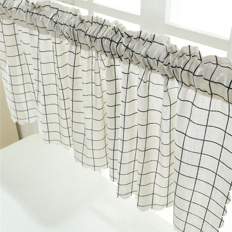 Short Curtain Shading Curtains Home Decor for Window Screen (White Grid)