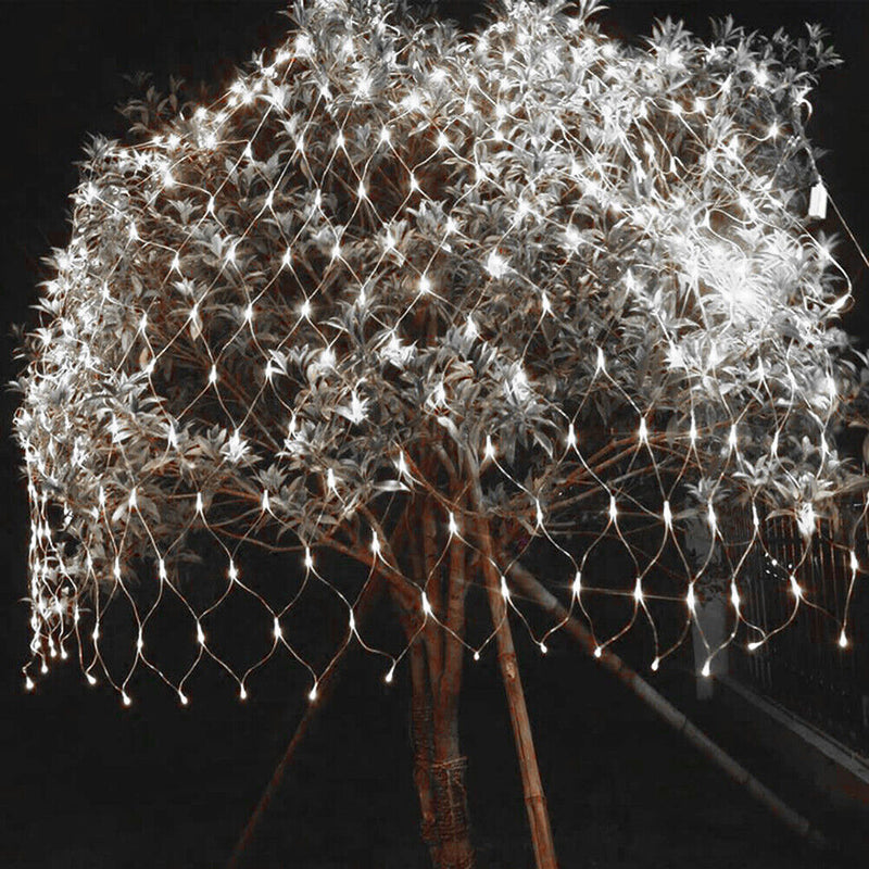 LED Net Curtain Fairy Lights Solar Wedding Party Garden Decor (Cold White) Newly