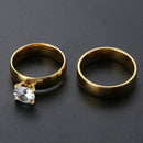 1 Pair Fashion Stainless Steel Rhinestone Lovers Couple Rings (Size 7)