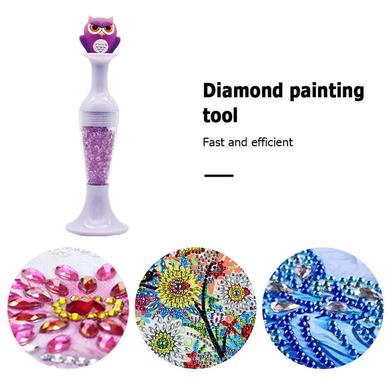 Vase 5D Diamond Painting Point Drill Pen DIY Craft (Purple Owl w/ Drill)