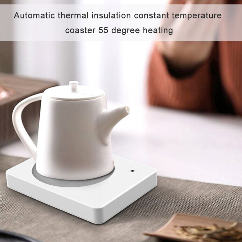 220V Cup Mug Warmer Automatic Constant Temperature Heating Coaster (White)