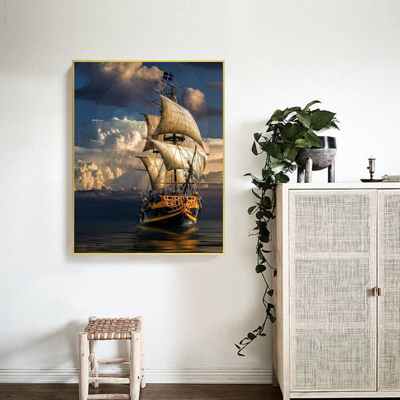 Oil Paint by Numbers Sailboat Canvas Artwork Living Room Picture Decoration Kit