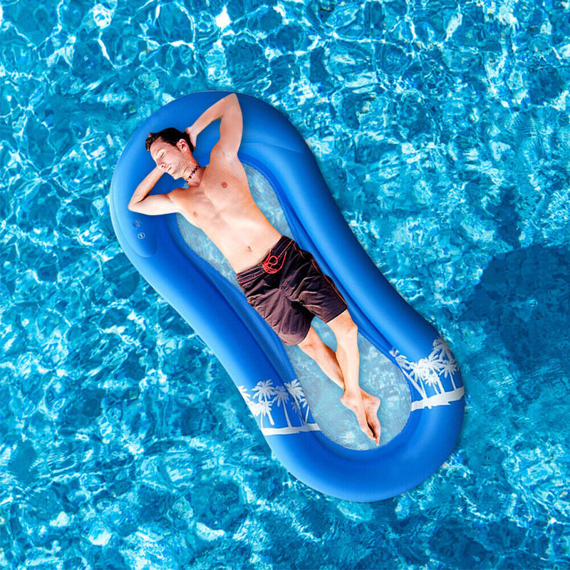 PVC Inflatable Pool Air Mattress Lounger Floating Water Hammock Bed (Blue) Newly