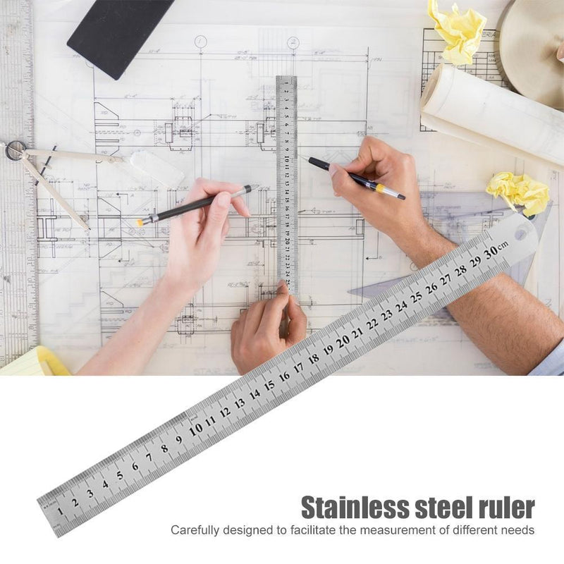 Stainless Steel Metal Straight Ruler Double Sided Measuring Tool (300mm) Newly