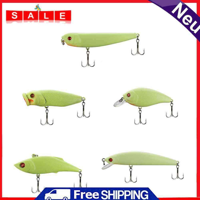 AFfeco 5pcs/Set Luminous Pencil Minnow VIB Popper Fishing Lures Artificial Baits