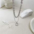 Fashion Hip Hop Multilayer Necklace Double Layer Square Pendant Long Link Chain