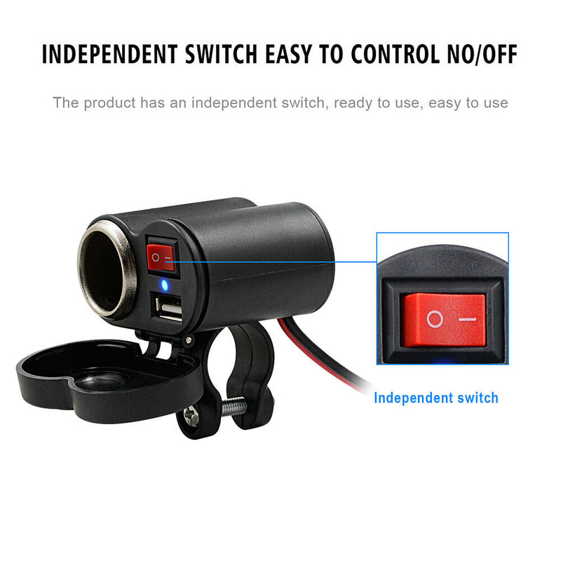 CS-313G1 Waterproof Motorcycle 2A USB Charger Adapter 12V DC Outlet with Sw