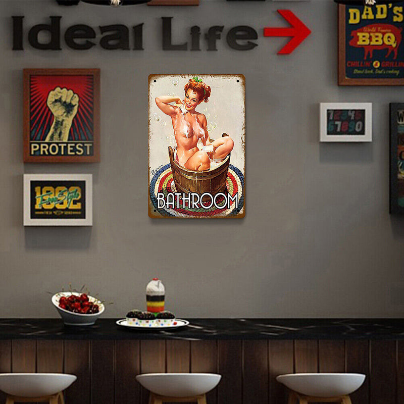 Bathroom Lady Retro Metal Plate Tin Sign for Bar Pub Club Cafe Wall Art Poster