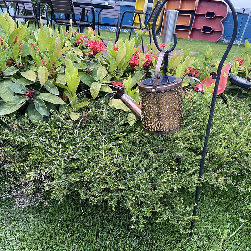 Solar LED Watering Can Lamp Hanging Bracket Holder Garden Pathway Decoration