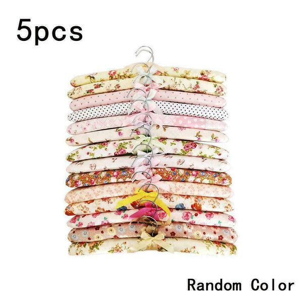 5pcs Satin Clothes Hangers Coat Hanger Soft Flowery Calico Sent Q2L1 Padded X2U4