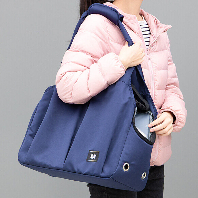 Travel Shoulder Bag Waterproof Small Cat Dog Carrier Handbag (Navy Blue)