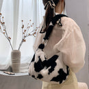 Women Faux Fur Cow Handbags Zipper Small Square Shoulder Bag (Cow)