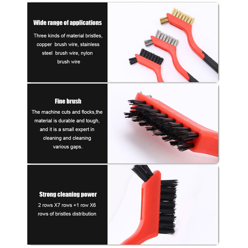 3pcs Wire Brush 7 inch Mini Micro Rust Paint Remover Scrubbing Brushes Red Newly