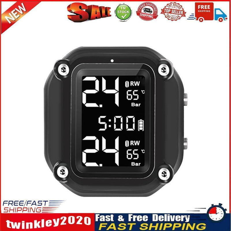 LCD Motorcycle TPMS with Time Display Tyre Tire Pressure Monitoring System Newly