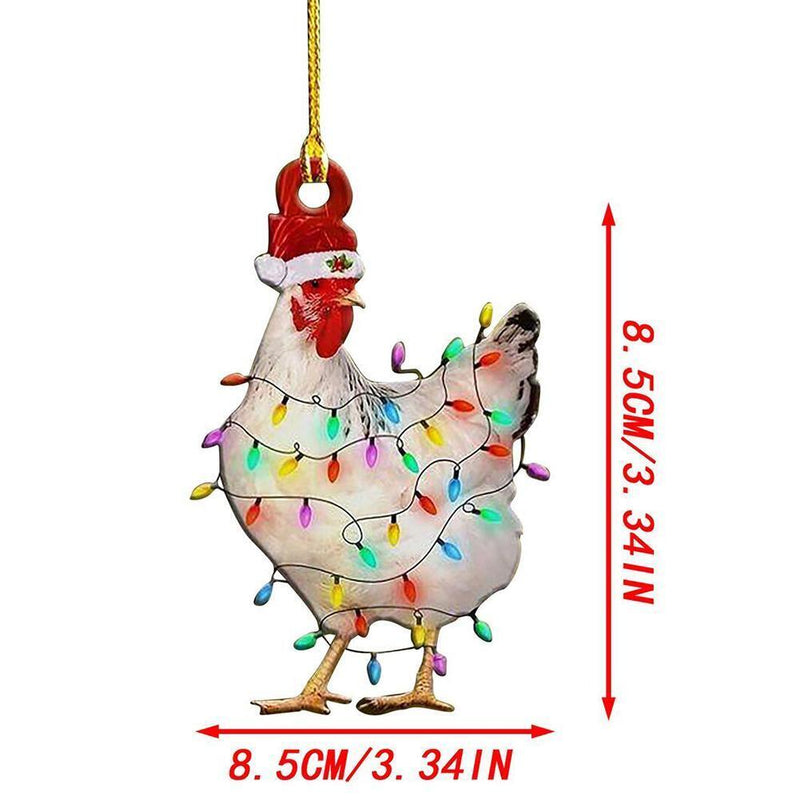 2pcs Chicken Sculpture with String Light Christmas Tree Ornaments