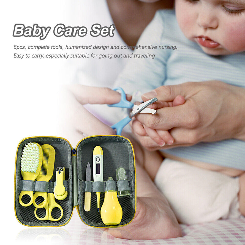 8pcs Newborn Care Kit Nail Thermometer Grooming Clipper Scissors (Yellow) Newly