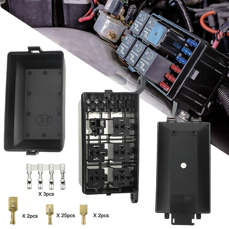 Universal DC 12V Car Marine 6-Way Relay+ 6-Slot Blade Fuse Holder Box Block