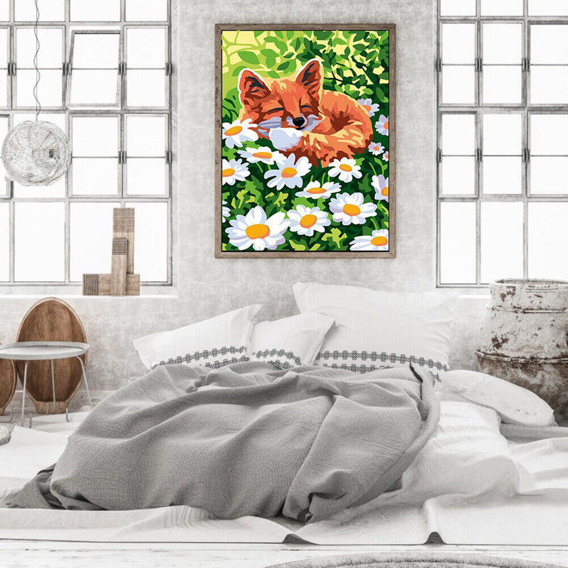 Oil Paint by Numbers Cute Fox Canvas Artwork Living Room Picture DIY Decoration