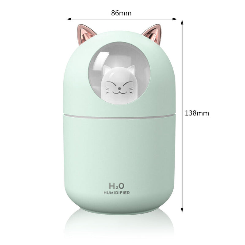 Air Humidifier Spray Cute Cat Small LED Light Mute Air Purifier (Green USB)
