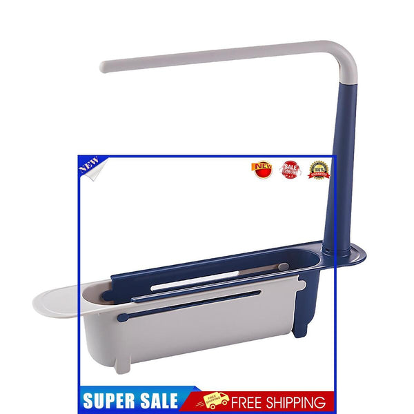 Telescopic Sink Storage Rack Holder Adjustable 2-in-1 Sink Organizer (Blue)
