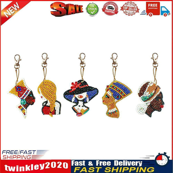 5pcs DIY Elegant Lady Full Drill Special Shaped Diamond Painting Keychains Newly